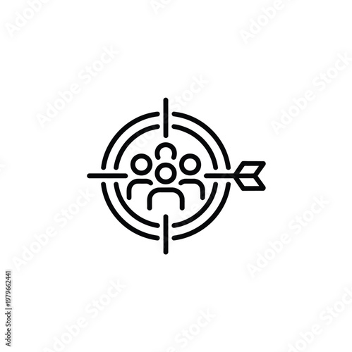 Target audience icon outline vector illustration showing marketing targeting concept for customer analysis and business strategy