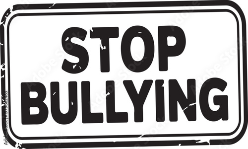 Rubber stamp with text Stop Bullying appears in black ink on a clean white background to emphasize the urgent need for social awareness, safe environments, and community intervention programs today.