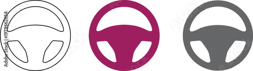 Steering wheel icons in outline, solid magenta, and hatched black.