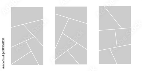 Image collage layout template. Mosaic mood board grid collection. Picture frame set. Photo album concept idea for banner, poster, comic page, flyer, brochure, booklet, memory wall design. Vector pack