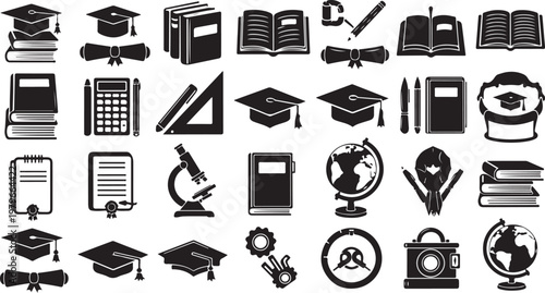 Education icons set for learning and academic purposes online