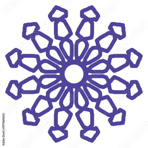 Abstract Purple Radial Mandala Geometric Pattern, Symmetrical Floral Circle Design, Modern Minimal Vector on White Background.