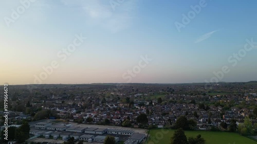 Urban Drone Flight Above Streets of British City and Town of England Great Britain. Drone Mounted Wide Angle Camera Footage Was Captured During Cold Day of 8th April, 2026. 
