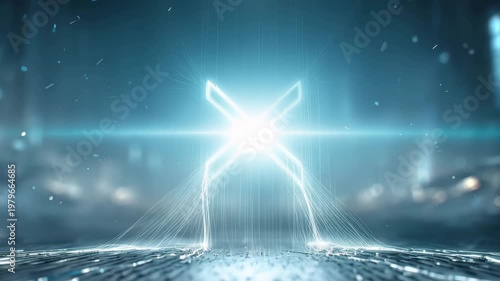 Luminous energy symbol formation from light streams futuristic tech environment ultra detailed cinematic lighting