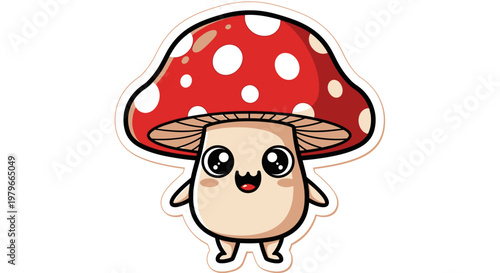 Cute Cartoon Mushroom Character with Big Eyes and Red Cap