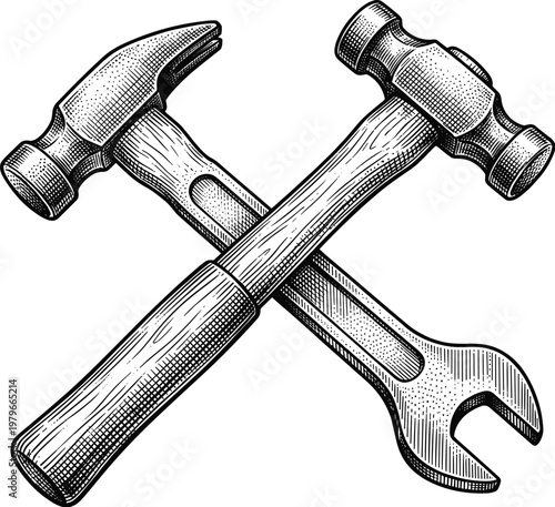Crossed hammer and wrench tools for repair and handyman services.