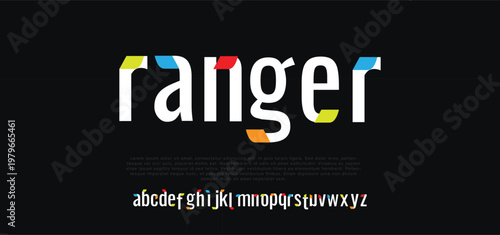 A modern font design with colorful accents on a dark background