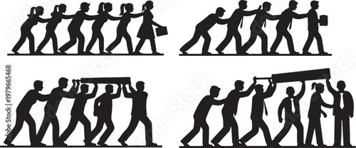 Silhouette of businesspeople working together in teamwork concept