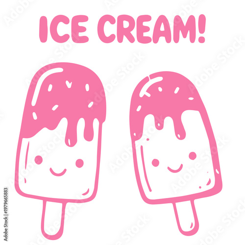 Ice cream cute popsicle duo doodle sweet frozen dessert illustration

