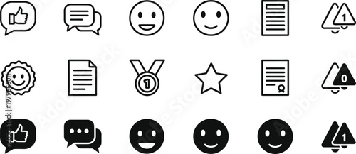 Collection of black and white communication and notification icons