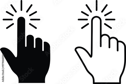 Two hand pointing icons black and white representation of digital interaction