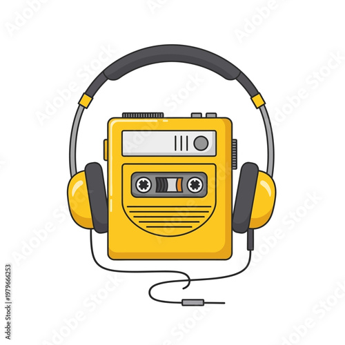 Vintage cassette player with attached headphones for retro listening experience