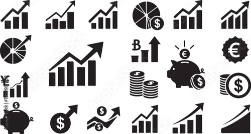 Financial icons and symbols for business and investment growth