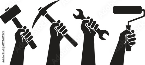 Labor Day Tools Silhouette Vector, Workers’ Unity and Craftsmanship Design