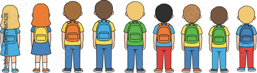 Group of school children with backpacks from back view for education design