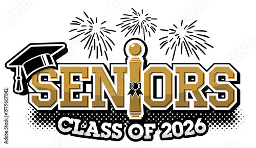 Lettering Senior Class of 2026 for greeting, invitation card. Text for graduation design, congratulation event, T-shirt, party, high school or college graduate. Vector on transparent background