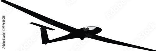 Glider silhouette black vector illustration showing soaring aircraft with elegant wingspan aerodynamic flight design concept