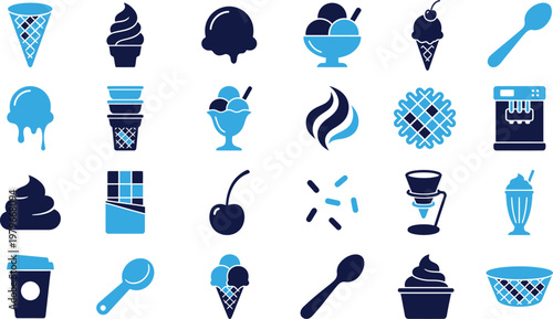 Assortment of ice cream and dessert icons representing sweet treats and frozen delights.
