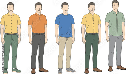 Men's modern casual fashion set with polo shirts and business casual outfits