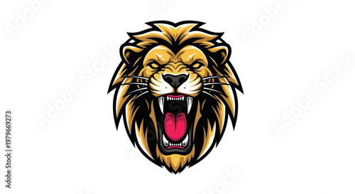 Fierce Lion Head Roaring, Aggressive Predator Mascot, Wildlife Icon