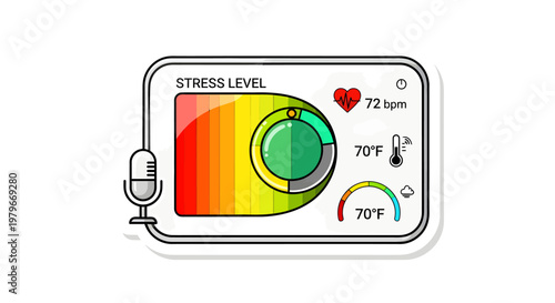Stress level meter gauge with microphone, heart rate and temperature