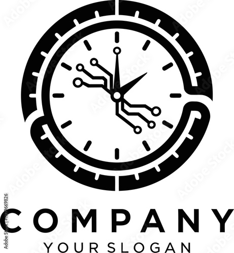 Innovative digital clock and circuit board design merging precision timekeeping with advanced technology, representing efficiency and future-forward solutions for modern businesses