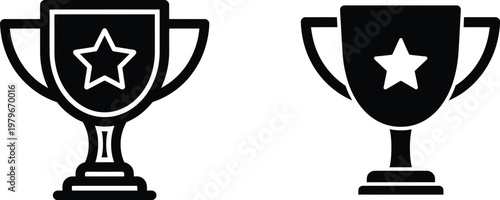 Two black trophy icons celebrating achievement and success in competition