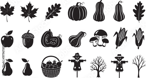 Autumn icons and symbols for fall season decoration ideas