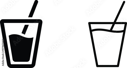 Two simple glass icons with straws a minimalist beverage illustration