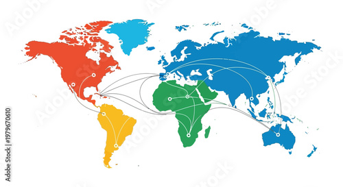 Global Connectivity and International Trade Routes Illustrated on a World Map