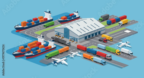 Global logistics and transportation network illustration