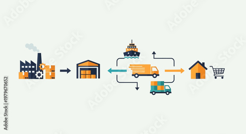 Supply Chain Logistics From Factory to Customer with Trucks and Ships