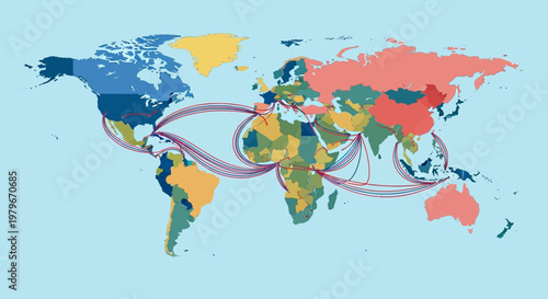 Global Trade Routes Visualization Mapping International Shipping Lanes and Economic Connections