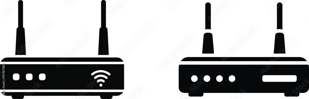 Fototapeta premium Black and white illustration of wireless routers with antennas