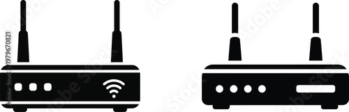 Black and white illustration of wireless routers with antennas