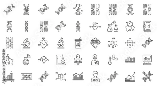 Collection of various science and genetic research related icons.
