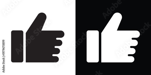 Classic thumbs up vector icon representing social media likes, positive feedback, and digital approval. Minimalist black and white hand gesture symbol for agreement and satisfaction.