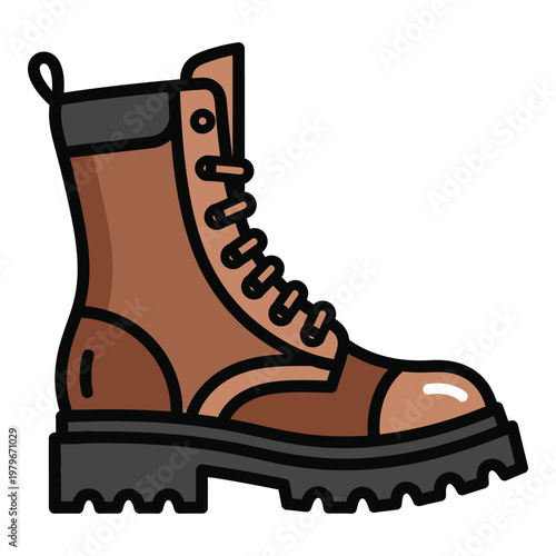 Brown leather combat boot with black laces and sole  side view icon