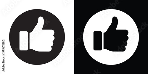 Thumbs up symbol enclosed in a solid circle badge. Professional stamp for verified reviews, customer satisfaction, and guaranteed quality. Clean UI element for websites and mobile apps.
