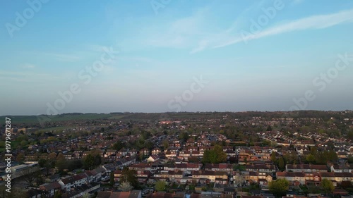Urban Drone Flight Above Streets of British City and Town of England Great Britain. Drone Mounted Wide Angle Camera Footage Was Captured During Cold Day of 8th April, 2026. 