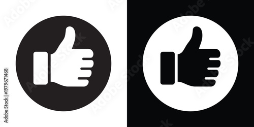 Thumbs up symbol enclosed in a solid circle badge. Professional stamp for verified reviews, customer satisfaction, and guaranteed quality. Clean UI element for websites and mobile apps.
