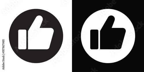 Thumbs up symbol enclosed in a solid circle badge. Professional stamp for verified reviews, customer satisfaction, and guaranteed quality. Clean UI element for websites and mobile apps.