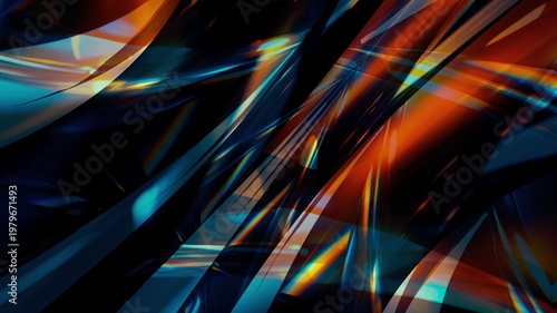 Photos Abstract glass shards, crystal refraction, futuristic blue and orange light, 3D