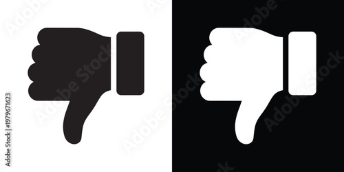Thumbs down vector icon representing dislike, rejection, and negative feedback. Minimalist hand gesture symbol for disagreement, poor quality, and social media downvoting in black and white.