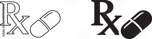 Medical prescription black silhouette and outline icons for healthcare and pharmacy design clinic.