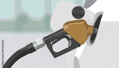 Car Refueling at a Gas Station with a Fuel Pump Nozzle Illustration