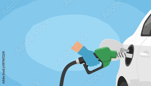 Person Refueling Car with Protective Glove at a Gas Station Illustration