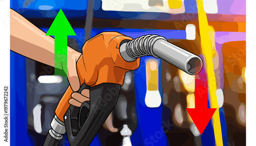 Fuel Price Increase and Decrease Concept Illustration at a Gas Station