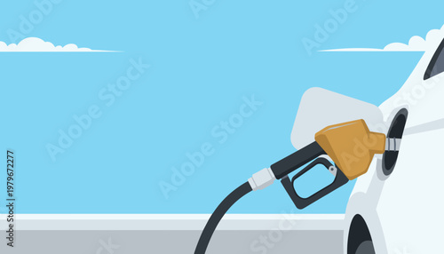 Car Refueling on a Sunny Day at an Outdoor Gas Station Illustration