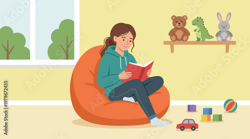 Girl Sitting on Beanbag.